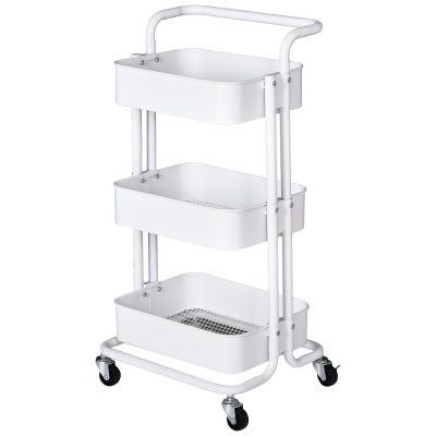 HOMCOM Carrito Auxiliar de 3 Niveles con Ruedas y 3 Baldas para Cocina Oficina 44x38x88cm