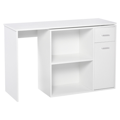 HOMCOM L-Shaped corner computer desk Table Study Table PC Workstation with Storage Shelf Drawer Home Office white