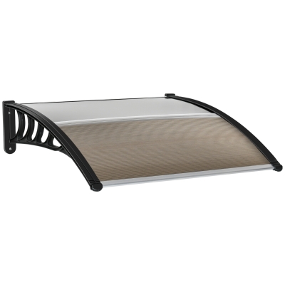 Outsunny Tejadillo de Protección 100x100 cm Marquesina Exterior para Puertas y Ventanas contra Sol y Lluvia con Soporte Aleación de Aluminio Policarbonato Marrón Translúcido