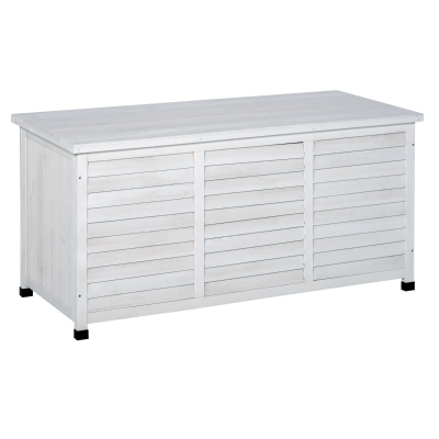 Outsunny Baúl de Almacenamiento de Madera Exterior de Jardín con Tapa Abatible y Diseño de Persiana 127x56x60 cm Blanco