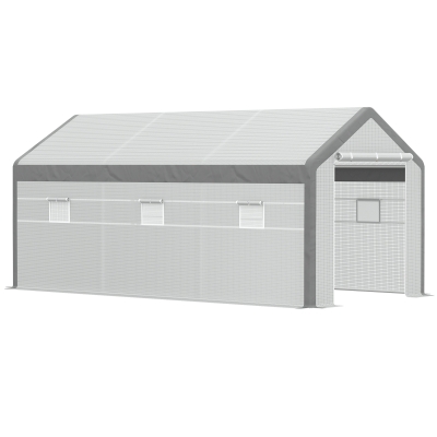 Outsunny Invernadero de Jardín 600x300x280 cm Caseta para Cultivo de Plantas Verduras con 2 Puertas y 6 Ventanas Enrollables Blanco