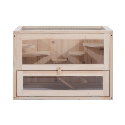 PawHut Jaula de Madera para Hámster Ratoncillos y otros Roedores pequeños Casa para Animales de 2 Niveles 60x35x42cm