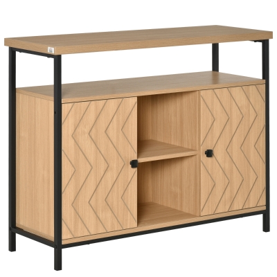 HOMCOM Aparador para Comedor Cocina con Estantes Abiertos 2 Puertas y Baldas Ajustables Estilo Moderno Gran Almacenaje para Sala de Estar 100x35x80 cm Roble