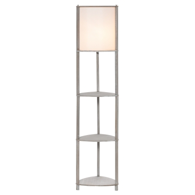 HOMCOM Lámpara de Pie de Madera con 3 Estantes Pantalla PVC Interruptor de Pie Estilo Moderno para Dormitorio Sala de Estar Salón Estudio 32x32x150 cm Roble Gris y Blanco