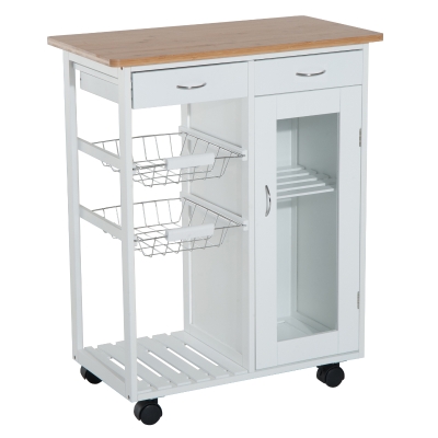 HOMCOM Carro de Cocina Carrito de Servir Multiusos Estantería Carrito Auxiliar con Ruedas para Baño Dormitorio con Estantes Cestas Cajones 70x37x85cm
