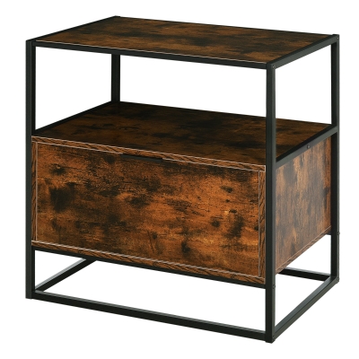 HOMCOM Mueble Auxiliar de Estilo Industrial Retro con Gran Cajón Estante Abierto Superficie Espaciosa Marco de Metal Mesa Multifuncional 73x45,5x76 cm