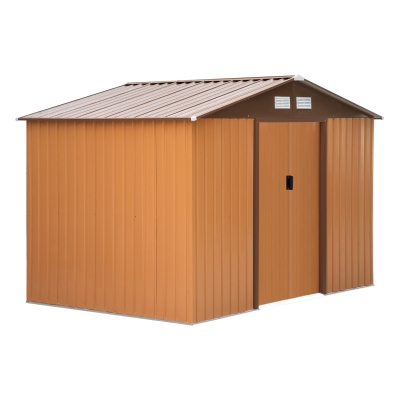 Outsunny Cobertizo de Jardín Exterior Caseta de Jardín Metálica para Almacenamiento de Herramientas con Base Incluida y 4 Ventanas 5,2 m² Color: Marrón Claro