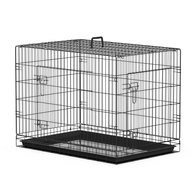 PawHut Transportín de Perro de 2 Puertas Jaula de Alambre para Perros Plegable con Asa Acero 91x61x67 cm Negro