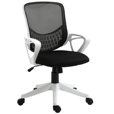 Vinsetto Cadeira de Escritório Giratória 360° Cadeira de Escritório Ergonómica com Altura Ajustável Apoio para os Braços Suporte lombar e Encosto de Malha Transpirável 65x65x93-103cm Preto