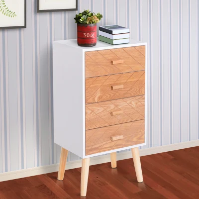 HOMCOM Cassettiera in Legno 4 Cassetti, 40x30x75cm, Bianco e Legno