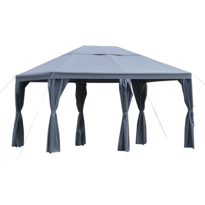 Outsunny Cenador 4x3 m Carpa con 6 Cortinas de Cremallera Techo Ventilación 8 Orificios de Drenaje para Fiesta Reuniones al Aire Libre Gris