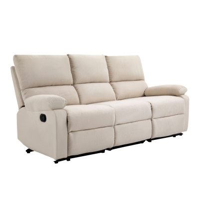 HOMCOM Divano 3 Posti con 2 Sedute Reclinabili e Poggiapiedi Integrato, Rivestimento in Tessuto Beige