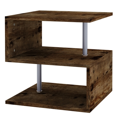 HOMCOM Mesa Lateral para Sofá Mesita de Centro para Salón Estilo Industrial Mesa Auxiliar en Forma de S con Estantes a 3 Niveles 48x48x48 cm