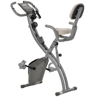 HOMCOM Bicicleta Estática Plegable con Altura y Resistencia Ajustables con Pantalla LCD y Asiento con Respaldo Peso máximo 120 Kg 97x51x115 cm Gris
