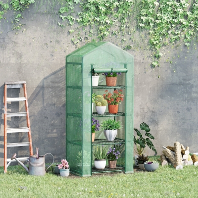 Outsunny Estufa de Jardim com 4 Prateleiras e Cobertura de PE Estufa de Aço para Cultivo de Plantas Flores 70x50x160cm Verde