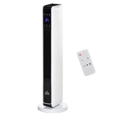 HOMCOM Calefactor Cerámico de Torre 1000/2000W con Mando a Distancia Pantalla LED 3 Modos de Viento Termostato Temporizador y 65° Oscilación para 25 m² 21x21x73 cm Blanco
