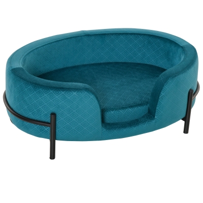 PawHut Sofá Cama para Mascotas Perros Pequeños Gatos con Cojín Acolchado Desmontable Base de Metal Bordes Elevados 64x40x24 cm Turquesa