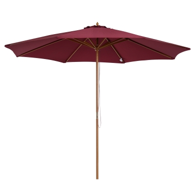 Outsunny Ombrellone Parasole da Giardino con Doppio Tetto in Bambù e Poliestere, Rosso φ3x2.5m