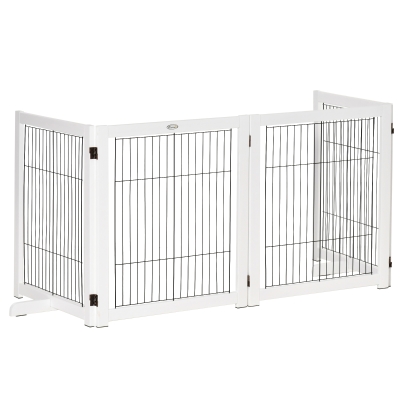 PawHut Barrera de Seguridad Plegable para Perros Madera Rejilla de Protección de 4 Paneles para Mascotas con Patas para Puertas Escaleras Pasillos 264x35,5x77 cm Blanco