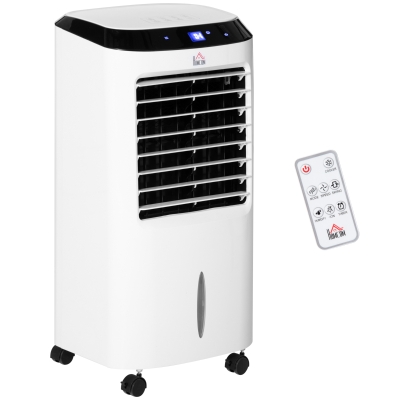 HOMCOM Mobile Klimaanlage mit Luftbefeuchtung Wasserkühlung Klimagerät Luftkühler 8h Timer Fernbedienung Nutzungsraum 20㎡ 600W ABS Weiß+Schwarz 38,2 x 31,6 x 76 cm