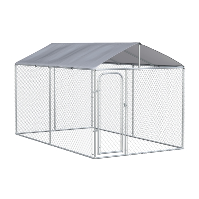 PawHut Kennel per Cani in Metallo con Copertura in Tessuto e Porta con Blocco, Recinto per Animali 400x230x232cm Argento
