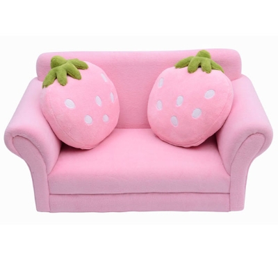 HOMCOM Divanetto per Bambini con 2 Cuscini a Forma di Fragola, Seduta e schienale imbottiti, 90x53x48 cm, Rosa e Verde
