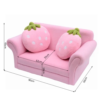 HOMCOM Divanetto per Bambini con 2 Cuscini a Forma di Fragola, Seduta e schienale imbottiti, 90x53x48 cm, Rosa e Verde