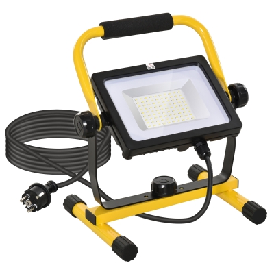 HOMCOM Foco de Trabajo LED 50W Luz de Trabajo Portátil 360° Giratorio Impermeable IP65 Iluminación 5000-6000 Lúmenes 5000K Blanco Frío para Taller Garaje Camping 27x19x32 cm