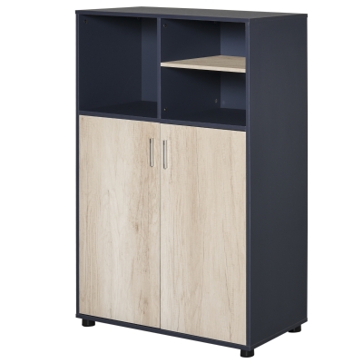 HOMCOM Aparador de Almacenaje Estantería Librería Mueble Auxiliar con 3 Compartimentos y 2 Puertas para Salón Oficina Dormitorio 80x40x120 cm Azul y Madera