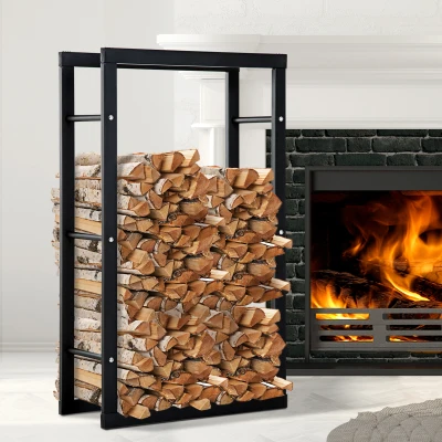 Homcom Porta Legna Ferro per Casa e Giardino 60x25x100cm, Nero