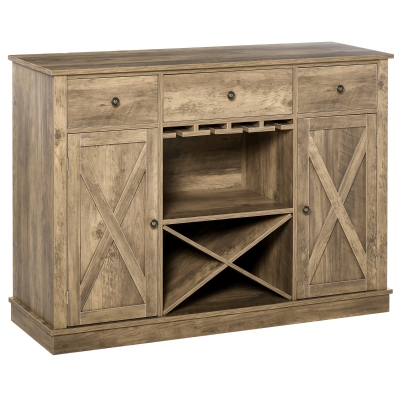 HOMCOM Mobile Credenza per Cucina in Legno con Portabottiglie e Appendi Calici