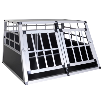 Pawhut Jaula Aluminio para Perros Transportín Aluminio de Perro para Viaje Doble Puerta con Tabique Hermético Extraíble 89,5x68,5x50 cm