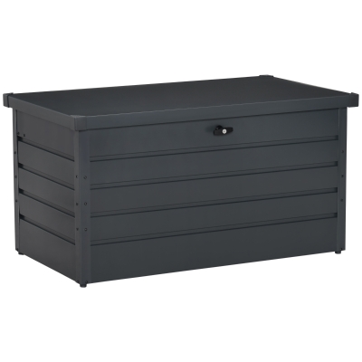 Outsunny Panca Contenitore da Esterno con Chiave, Baule da Giardino in Acciaio 120x62x62cm - Grigio