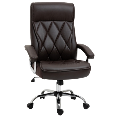 Vinsetto Silla de Oficina Ergonómica Silla de Escritorio Giratoria y Basculante con Altura Ajustable Respaldo Alto y Reposacabezas Acolchado Piel Sintética 66x69x113-121 cm Marrón