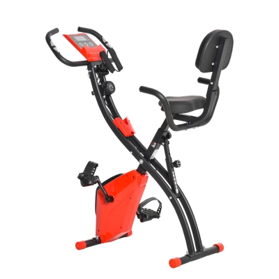 HOMCOM Bicicleta Estática Plegable con Altura y Resistencia Ajustables con Pantalla LCD y Asiento con Respaldo Peso máximo 120 Kg 97x51x115 cm Rojo y Negro