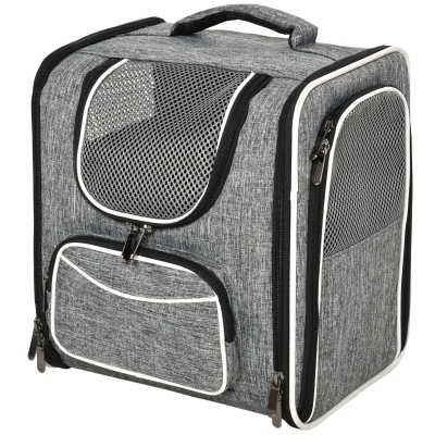 PawHut Transportín Mochila para Gatos Perros Pequeños Bolsa de Transporte para Mascotas Plegable Transpirable con Cojín Extraíble y Correa de Seguridad para Viaje 31x26x34 cm Gris