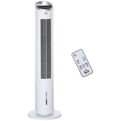 HOMCOM Turmventilator mit Wasserkühlung und Fernbedienung 60W 20㎡ 30 cm x 30 cm x 100,8 cm 3 Modi Weiß