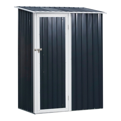 Outsunny Cobertizo de Acero 1,27㎡ 143x89x186 cm Tipo Caseta de Jardín Galvanizado Almacén para Herramientas con Techo Inclinado y Una Puerta para Terraza Exterior Gris