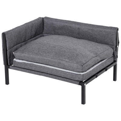 PawHut Sofá Cama para Mascotas 63,5x49x38,5cm Cama para Perros Elevada con Cojines Extraíbles Lavables para Perros Gatos Medianos y Pequeños Carga 15 kg Gris