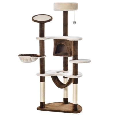 PawHut Rascador para Gatos Rascador de Gatos Barato 153x65x50 cm Árbol para Arañar Poste Centro de Actividades Gato Color Marrón
