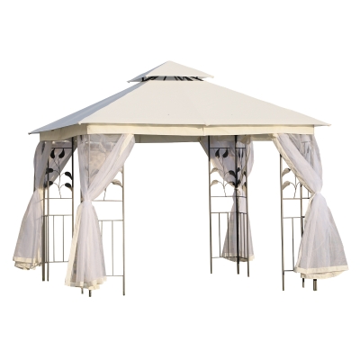 Outsunny Carpa para Exterior 300x300x265 cm con Mosquitera Cenador con Doble Techo Elegante para Jardín Terraza Color Blanco