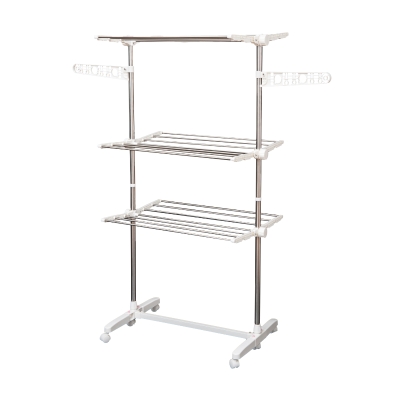 HOMCOM Tendedero de Ropa Plegable 80x55x152 cm con 6 Ruedas y 3 Estantes con Altura Regulable de Acero Inoxidable Plateado