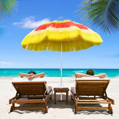 Outsunny Ombrellone Hawaiano Portatile, Tettuccio Ø160cm, Impermeabile, Altezza fino 180cm