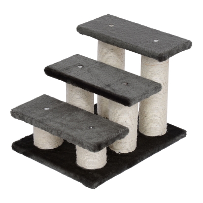 PawHut Escalera para Mascotas de 3 Niveles Escalera para Gatos Perros Mayores de Felpa y Sisal 45x35x34 cm cm Gris