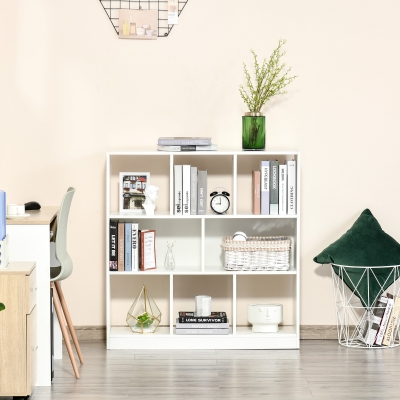 HOMCOM Estantería Librería con 8 Compartimentos Estantería de Exposición Libros Estilo Moderno para Sala de Estar Dormitorio Oficina 97,5x30x100 cm Blanco