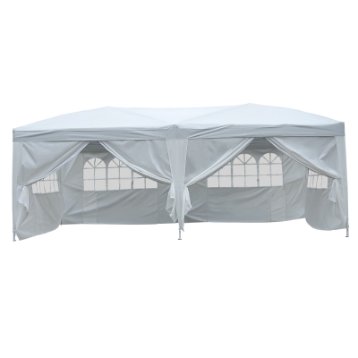 Outsunny Carpa Plegable en Acordeon 4 Paneles laterales 2 Cortinas +Bolsa Transporte 5,91x2,97x2,55 m Blanco