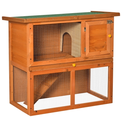 PawHut Conejera Madera Jaula para Conejos o Casa para Animales Pequeños 90x45x80cm Área de Juego