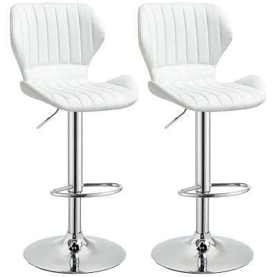 HOMCOM Juego de 2 Taburetes de Bar Regulable en Altura y Giratorio Taburetes Altos de Cuero Sintético con Respaldo y Estructura de Metal 47x51,5x91,5-113,5 cm Blanco
