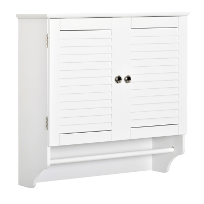 kleankin Armario Baño de Pared con 2 Puertas de Persiana Estante Interior y Barra de Toallero Mueble Auxiliar Suspendido Moderno Multiusos para Cocina 60x23x60 cm Blanco