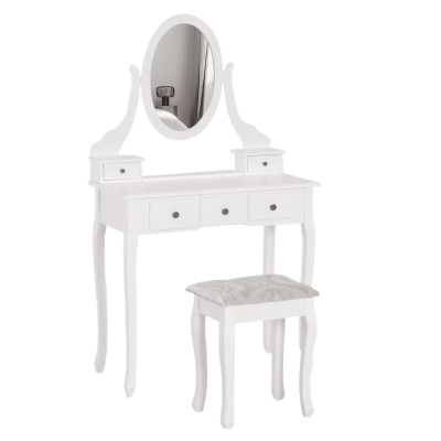 HOMCOM Tocador de Maquillaje con Taburete - Color Blanco - MDF y Madera Maciza - 80x40x140cm